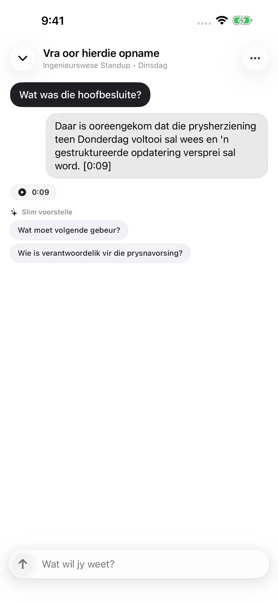 ToText beantwoord ’n vraag oor ’n opname en koppel die antwoord aan ’n tydmerker.