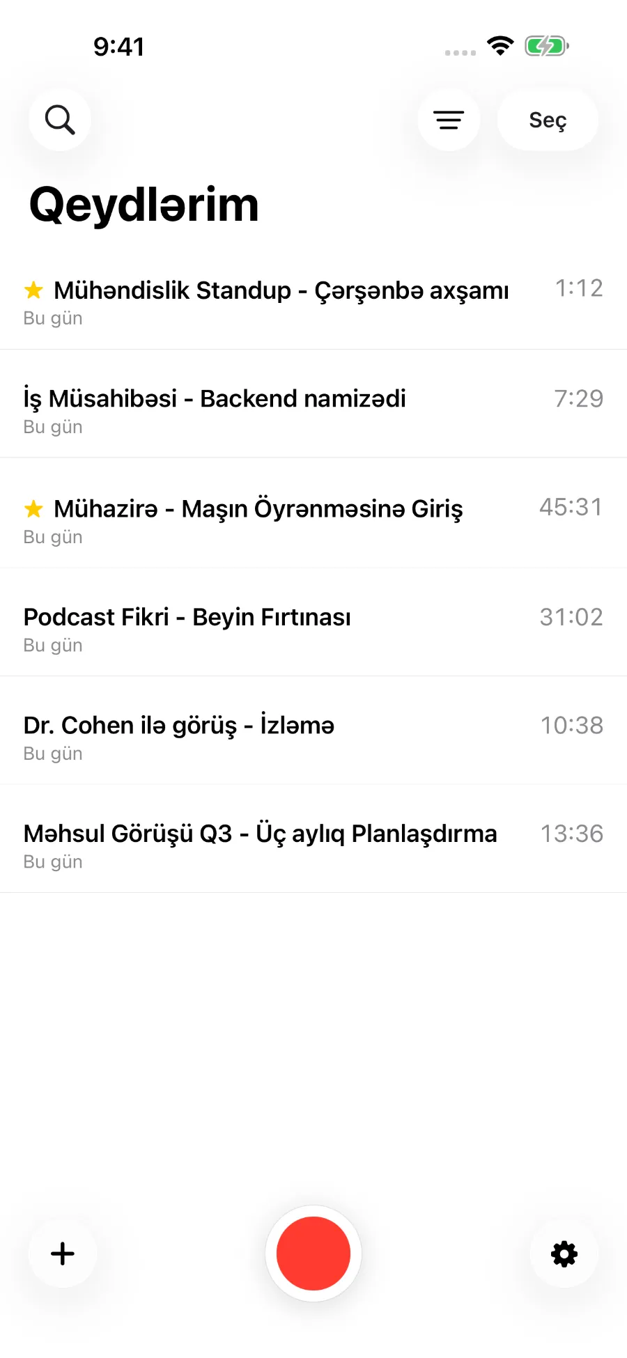 Saxlanmış səs yazılarının göründüyü ToText kitabxanası.