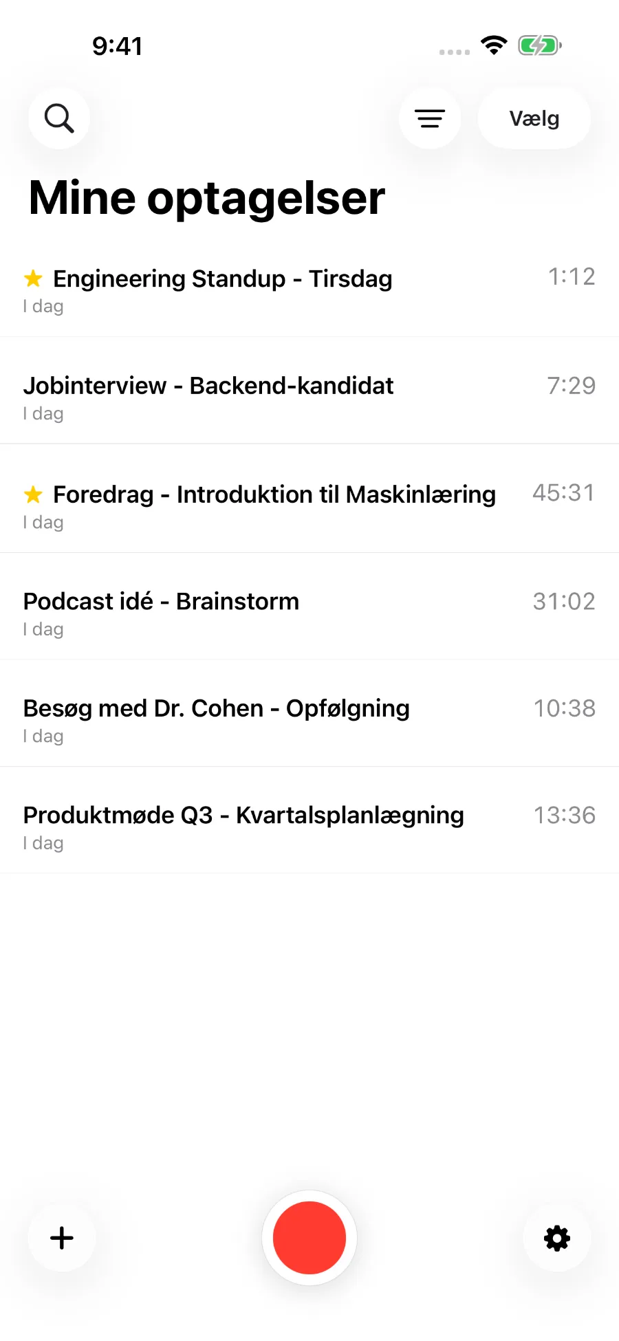 ToText-biblioteket med gemte optagelser.
