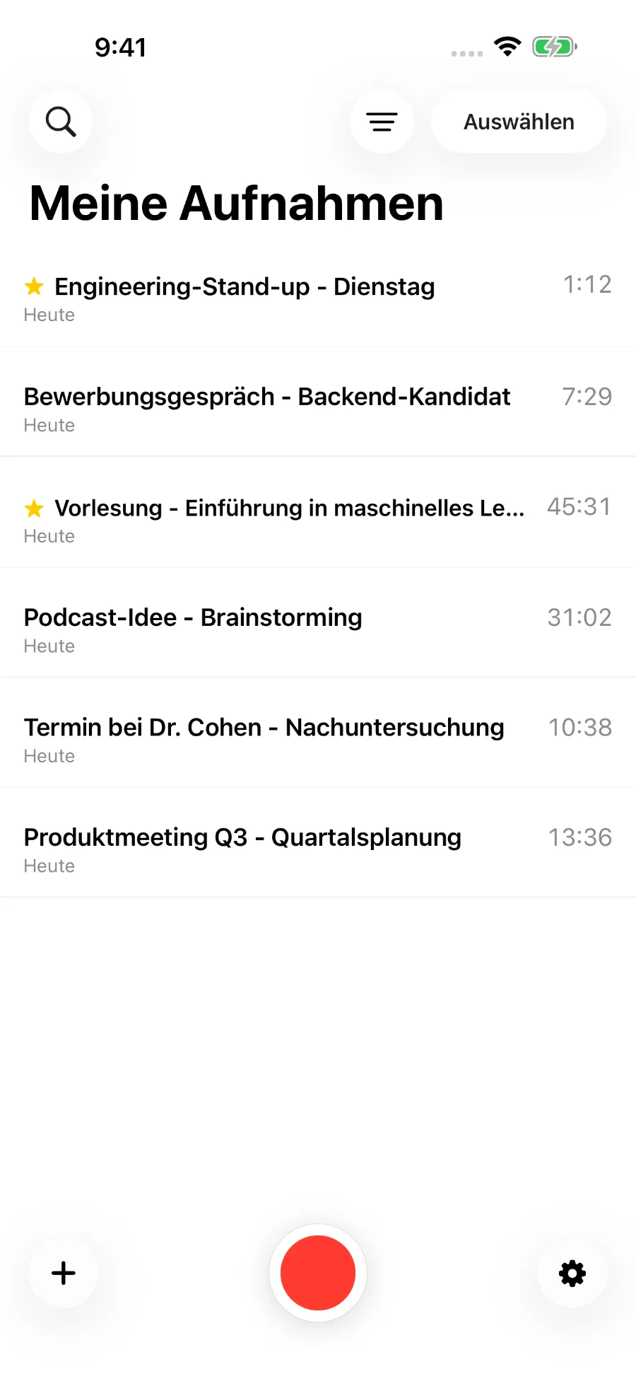 Die ToText-Bibliothek mit gespeicherten Aufnahmen.