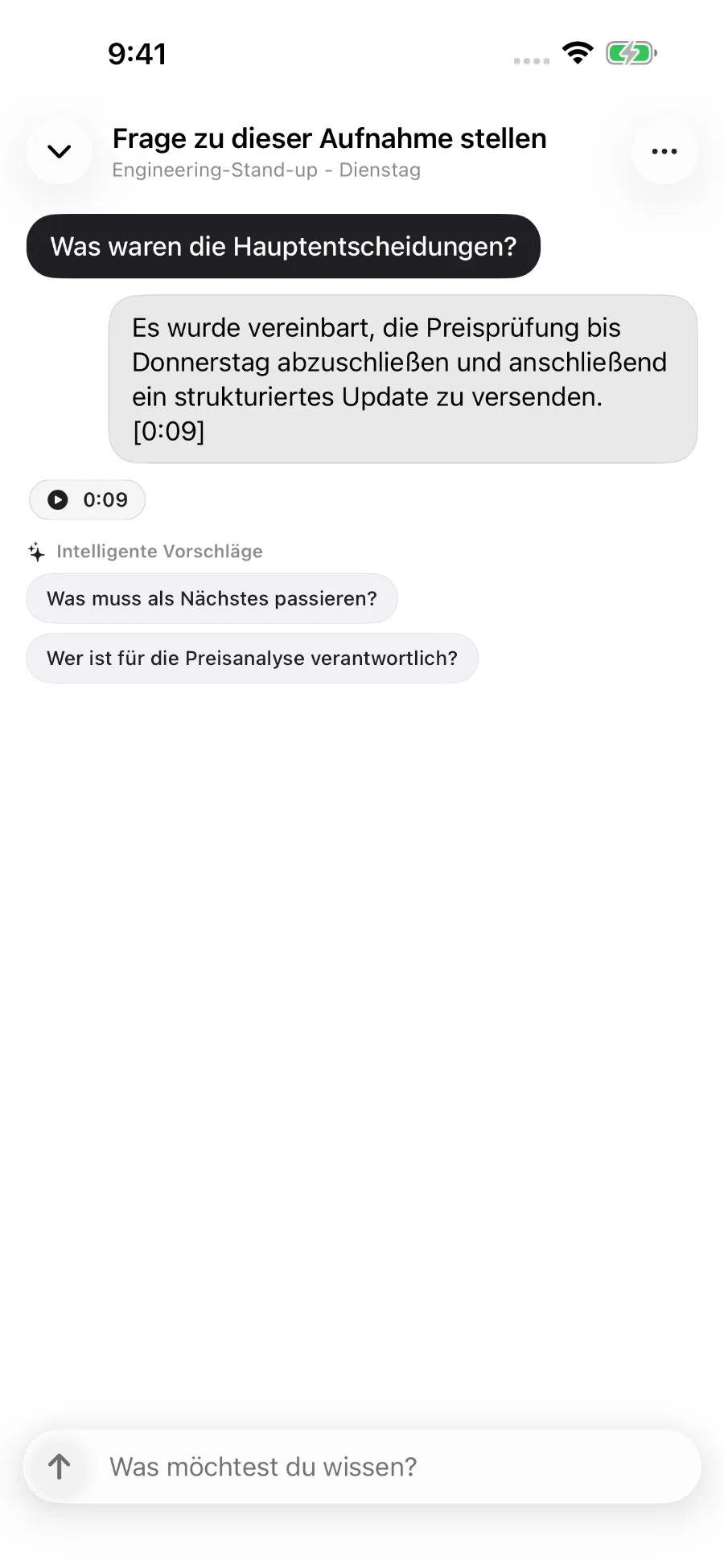ToText beantwortet eine Frage zu einer Aufnahme und verknüpft die Antwort mit einer Zeitmarke.