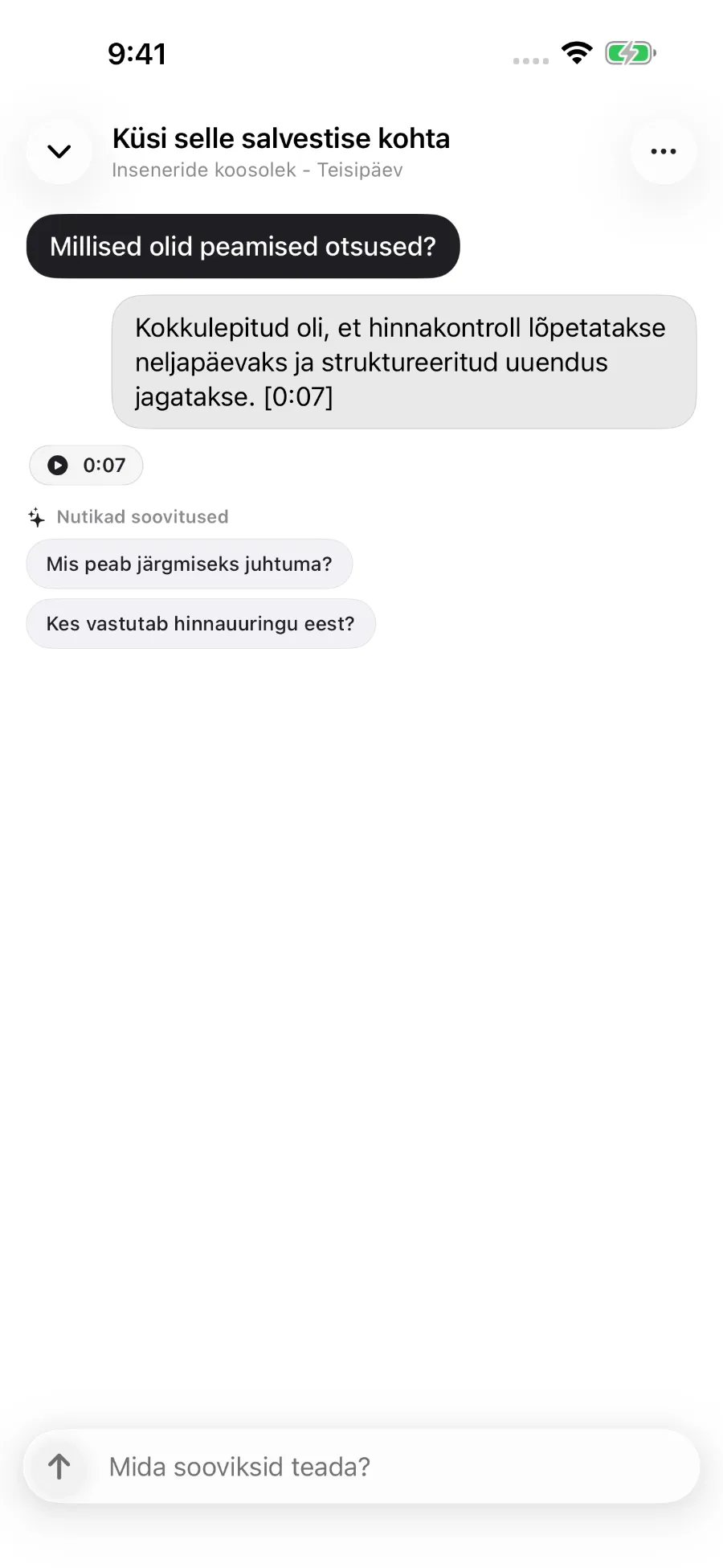 ToText vastab salvestise kohta esitatud küsimusele ja seob vastuse ajamärgiga.