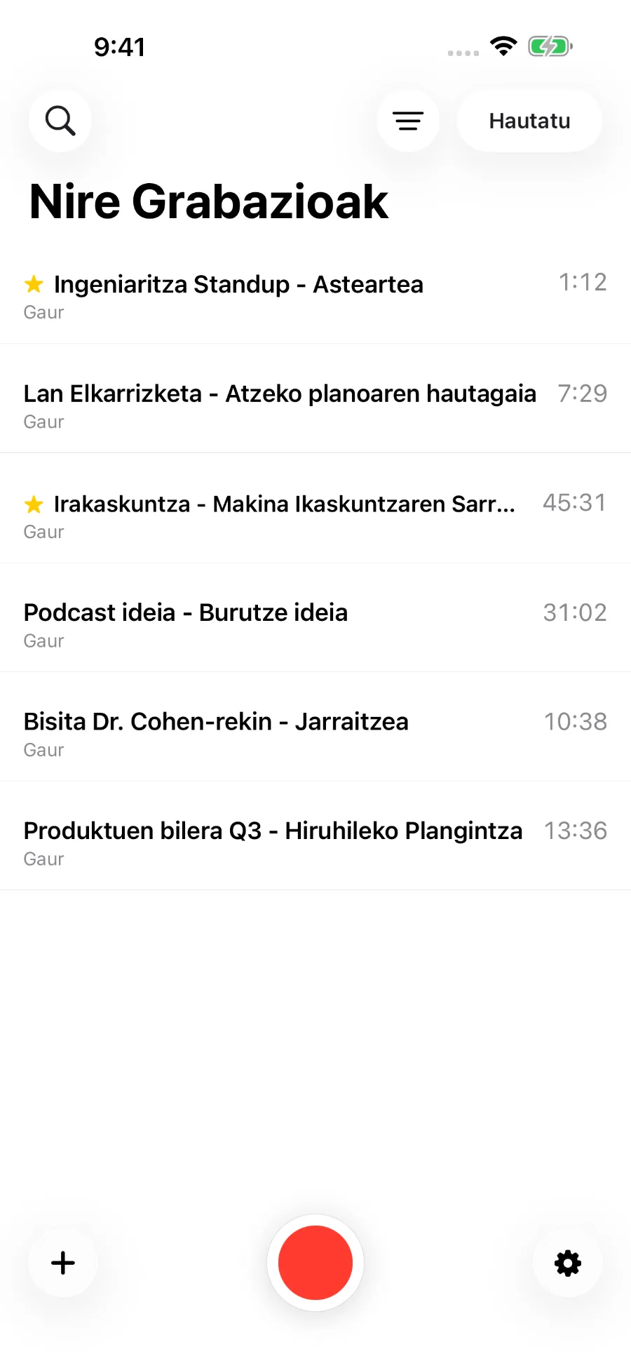 Gordetako grabazioak erakusten dituen ToText liburutegia.