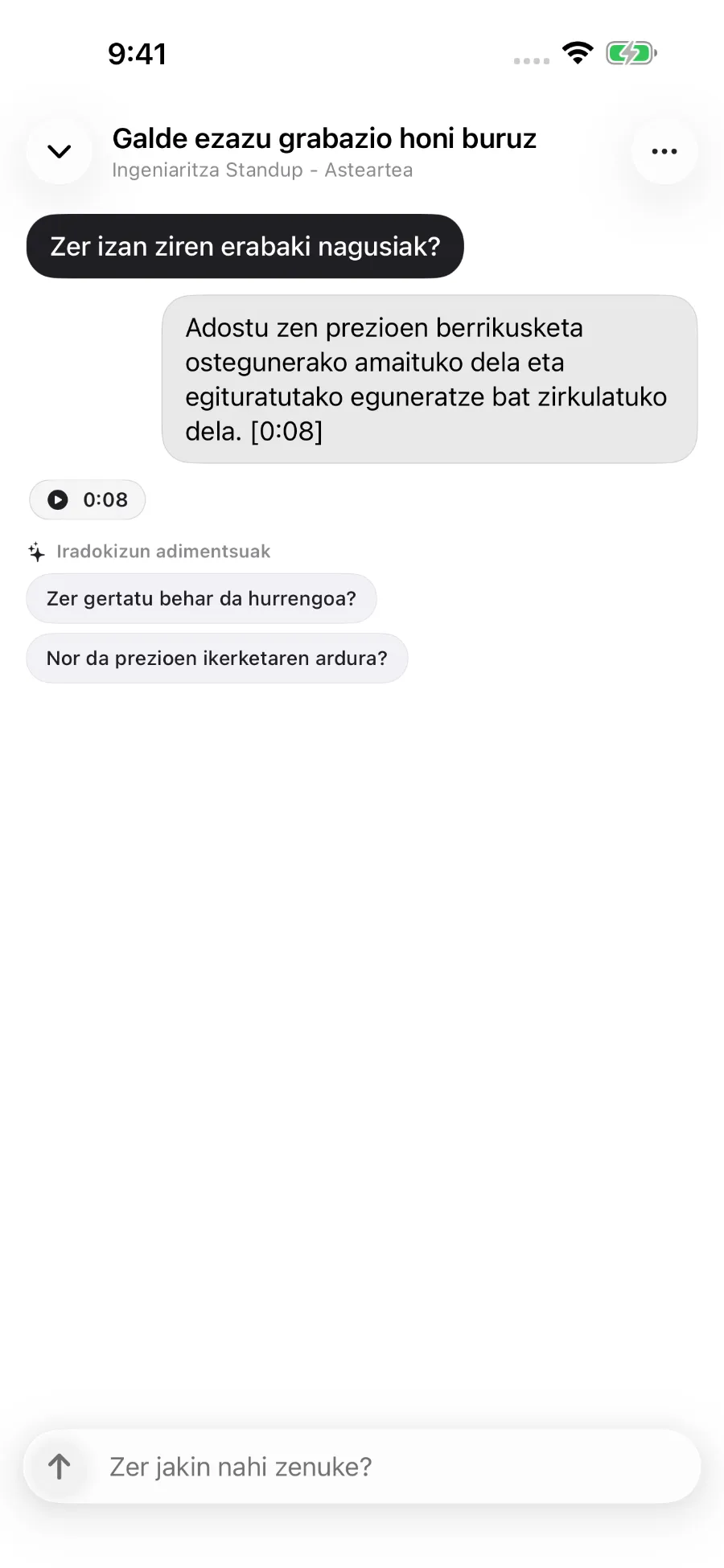ToText grabazio bati buruzko galdera erantzuten eta erantzuna denbora-marka bati lotzen.