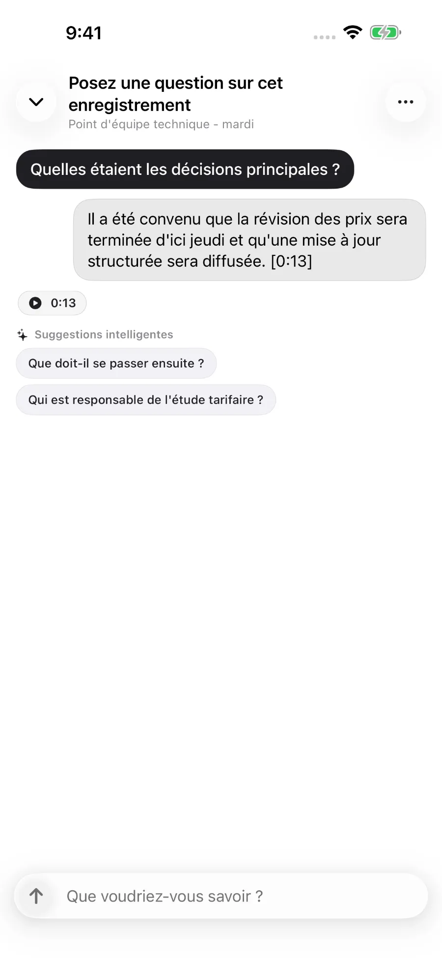 ToText répond à une question sur un enregistrement et associe la réponse à un horodatage.