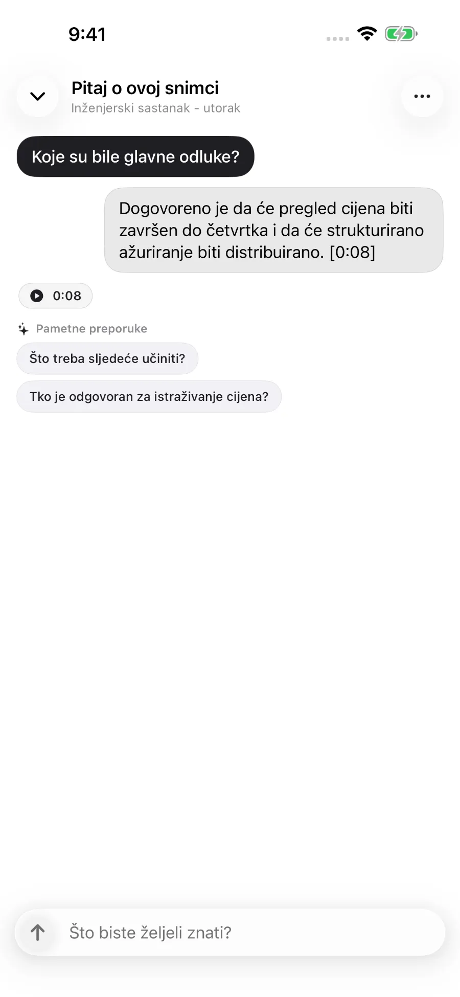 ToText odgovara na pitanje o snimci i povezuje odgovor s vremenskom oznakom.