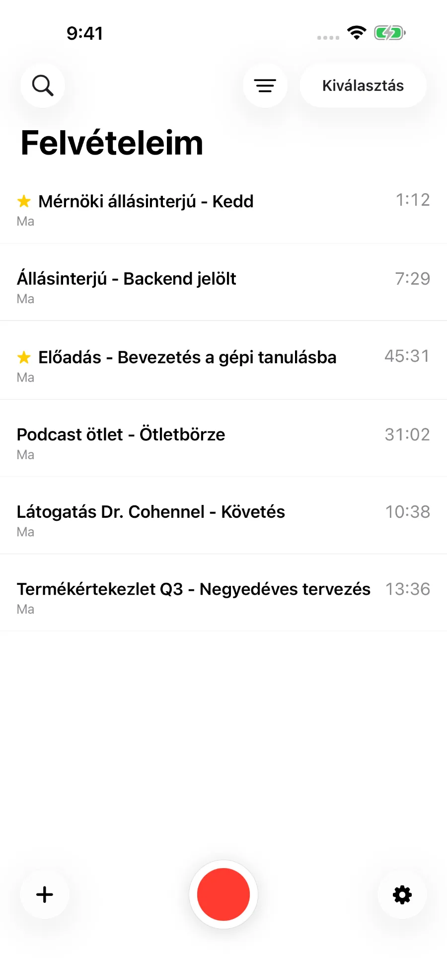 A ToText gyűjteménye mentett felvételekkel.