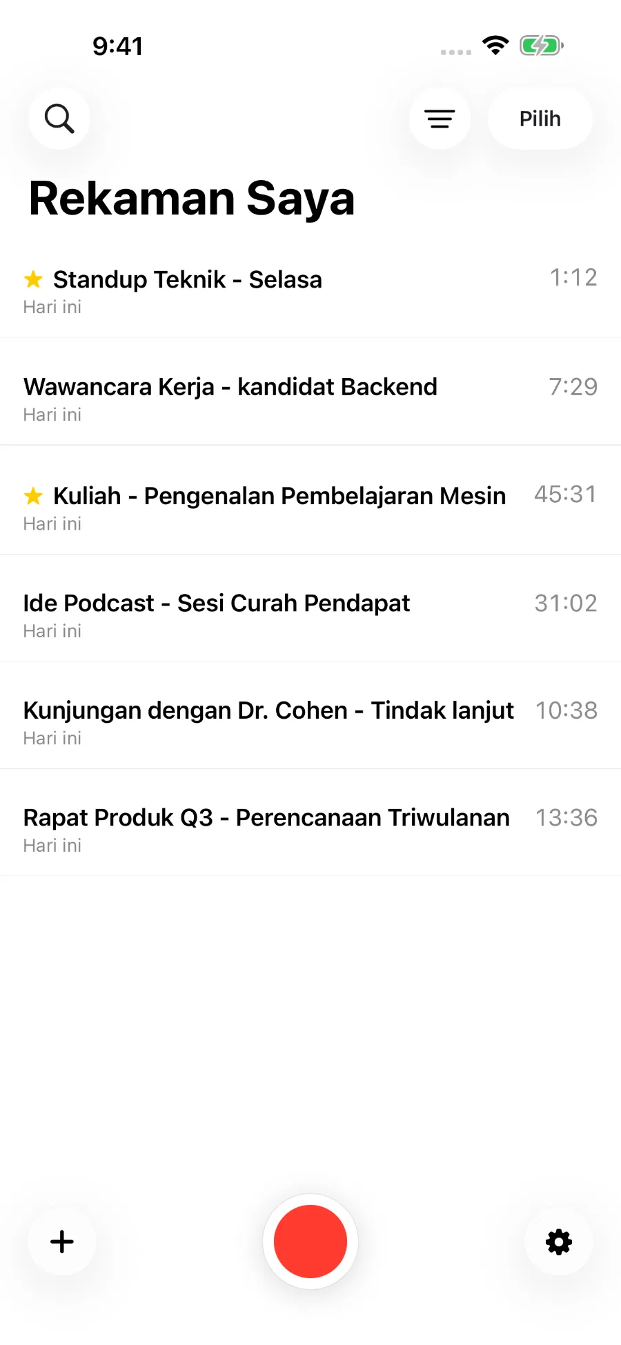 Pustaka ToText yang menampilkan rekaman tersimpan.