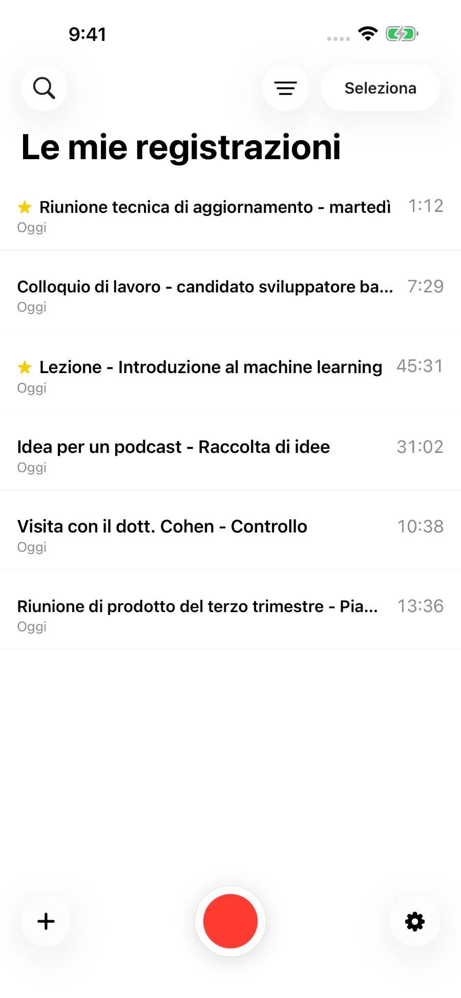 La libreria di ToText con le registrazioni salvate.
