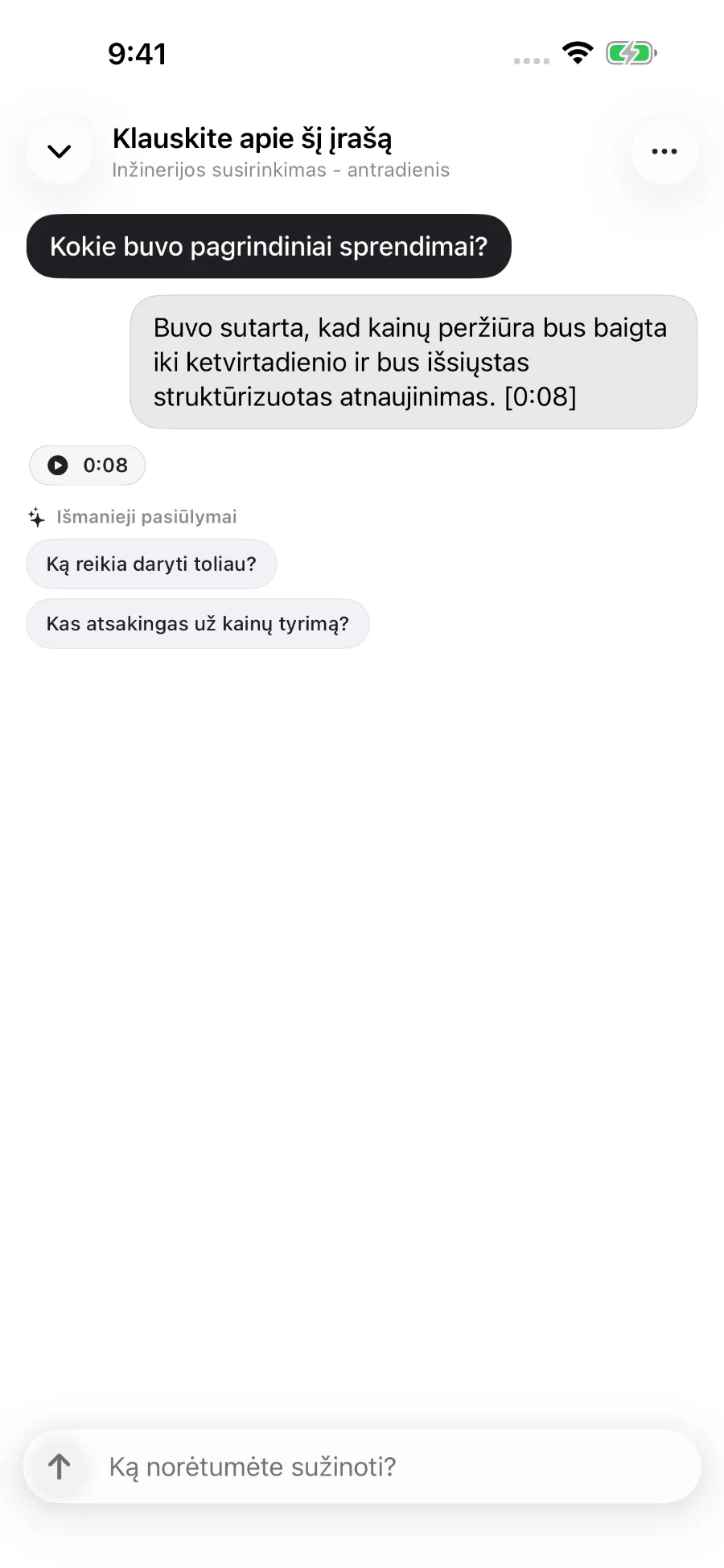 ToText atsako į klausimą apie įrašą ir susieja atsakymą su laiko žyma.