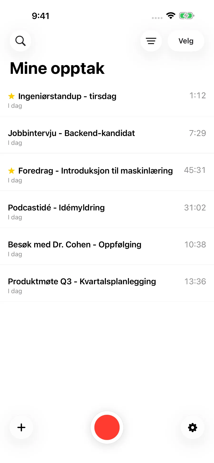 ToText-biblioteket med lagrede opptak.