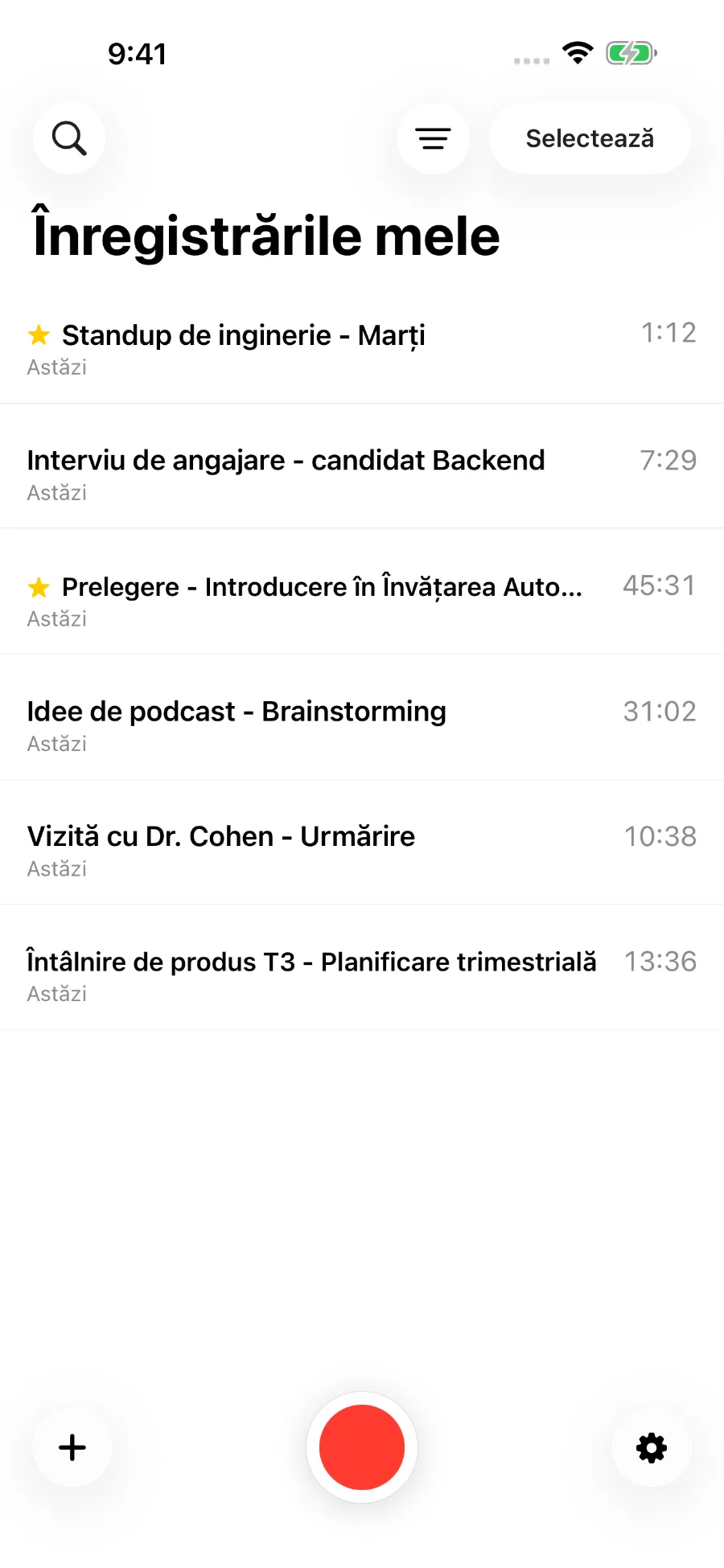 Biblioteca ToText cu înregistrări salvate.