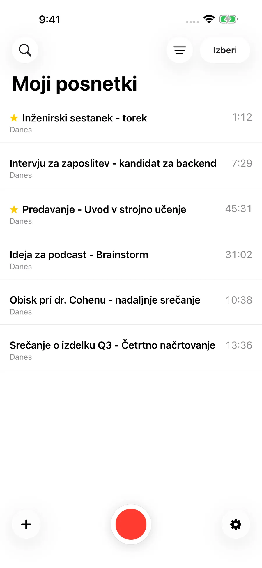 Knjižnica ToText s shranjenimi posnetki.