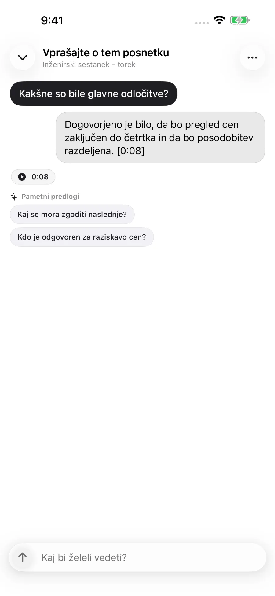 ToText odgovarja na vprašanje o posnetku in poveže odgovor s časovno oznako.