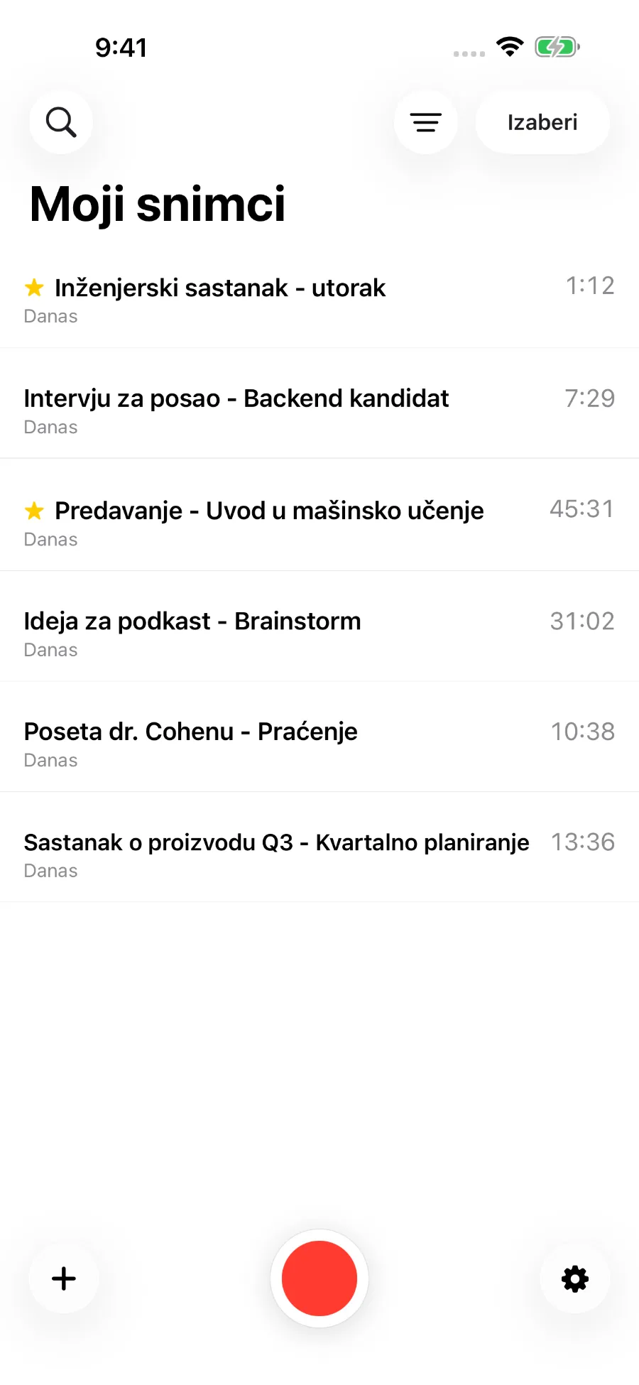ToText biblioteka sa sačuvanim snimcima.